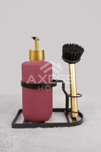 Axesso Tezgah Üstü Fırçalı Mutfak Banyo Sıvı Sabunluk Takımı-bulaşık Yıkama Temizlik Seti MOR